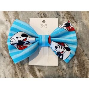 Disney Mickey & Minnie Blue Striped 5 Inch Hair Bow on an Alligator Clip